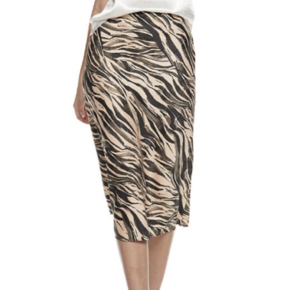 NINE WEST Skirt Midi Elastic Waist Black & Tan Zebra Animal Print Small Medium - Picture 1 of 8